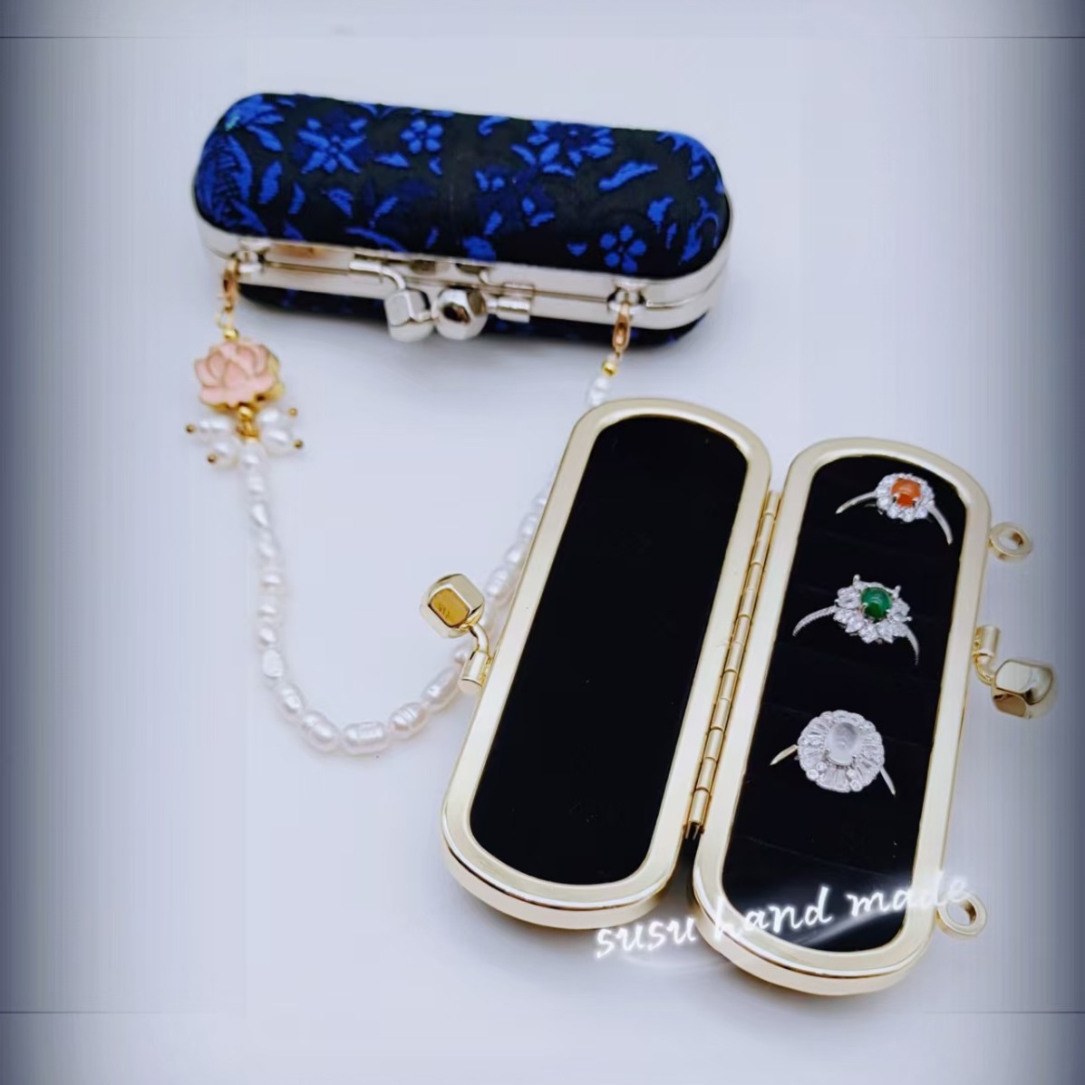 现货：10cm*3.5新品手拧链条口红戒指盒子双圈口金银色/金色/浅金