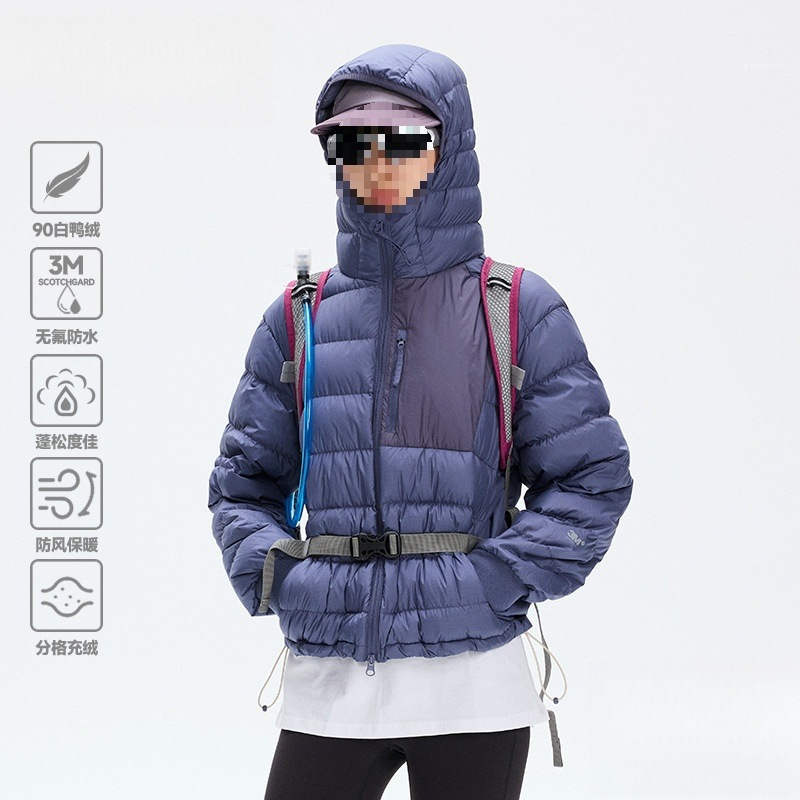 3M Outdoor Lightweight Sports Down Jacket Winter Retro Mountain Style Water-Repellent Color Block Hooded Hiking Down Jacket