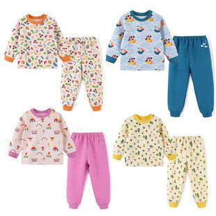 Social West Pine House Children's Cotton Underwear Set Boys and Girls Cotton Baby Home Clothes Spring and Autumn Warm Children's Clothing