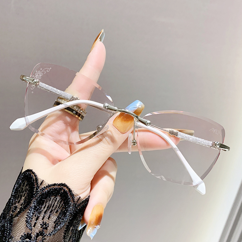 Modas viejas flores sin marcos de corte de bordes de punto de flor anti-luz azul color gradiente ultra brillante rosa vieja visión de una sola luz gafas para mujeres de alta definición