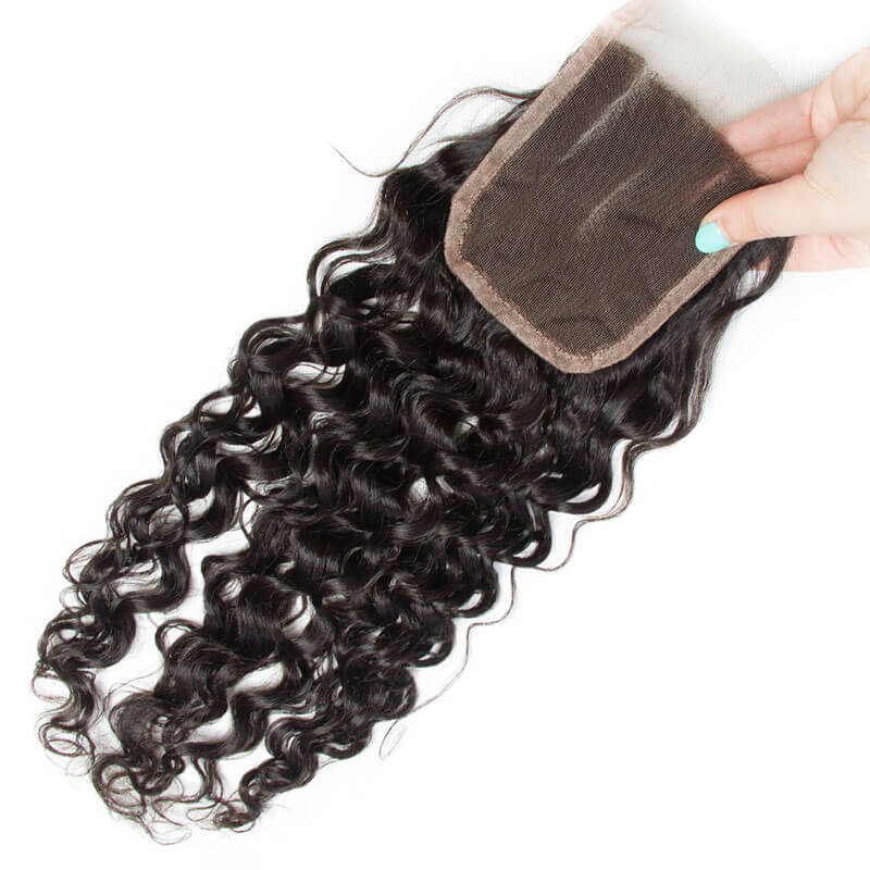 4x4 encaje bloque de pelo onda de agua 4x4 Cierre cabello humano real bloque peluca cabello humano