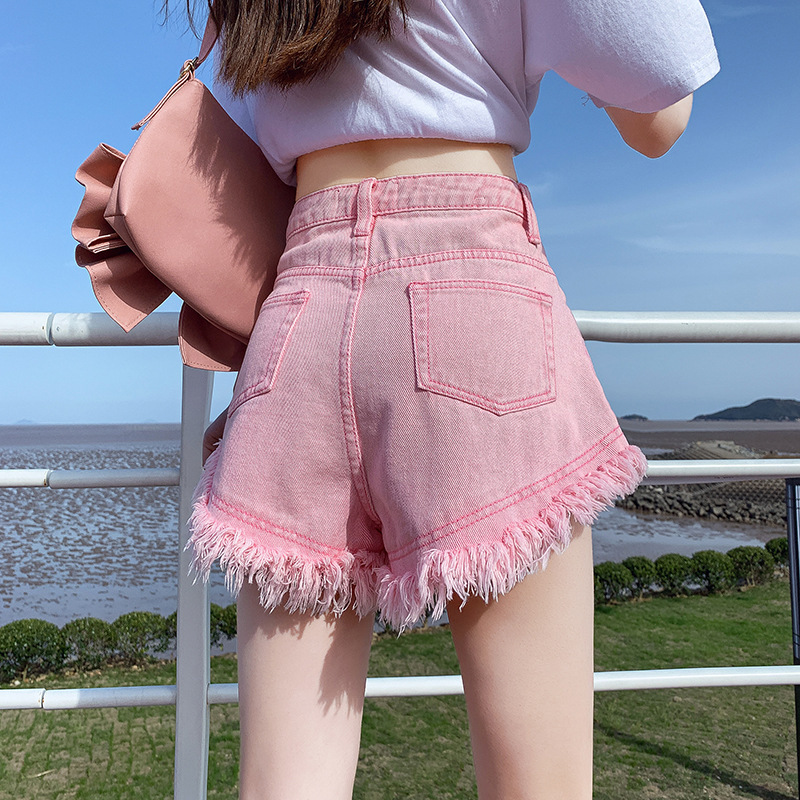 High Waist pink Denim Shorts Women's Summer 2024 New High Street Ins Trendy Loose A- Shaped Slim Hot Pants