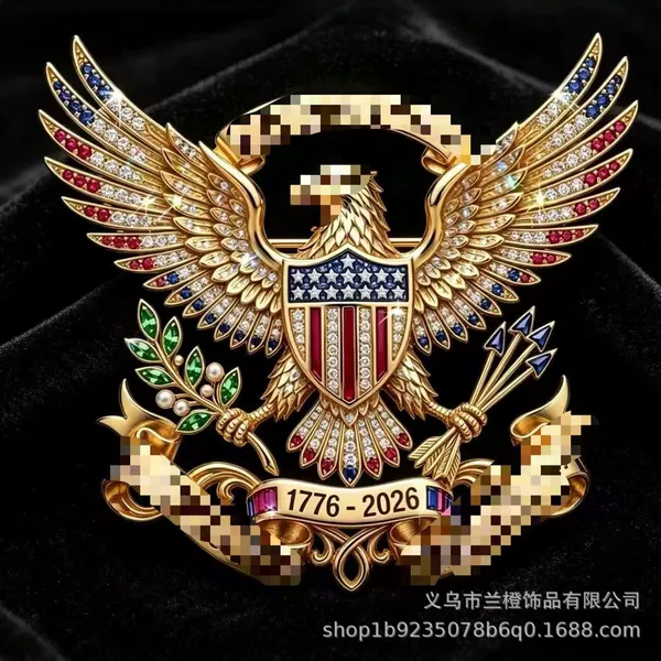 Cross-Border Hot-Selling Item: American 250Th Anniversary Commemorative Diamond-Encrusted Eagle Brooch Flag Badge Retro Pin 1776-2026