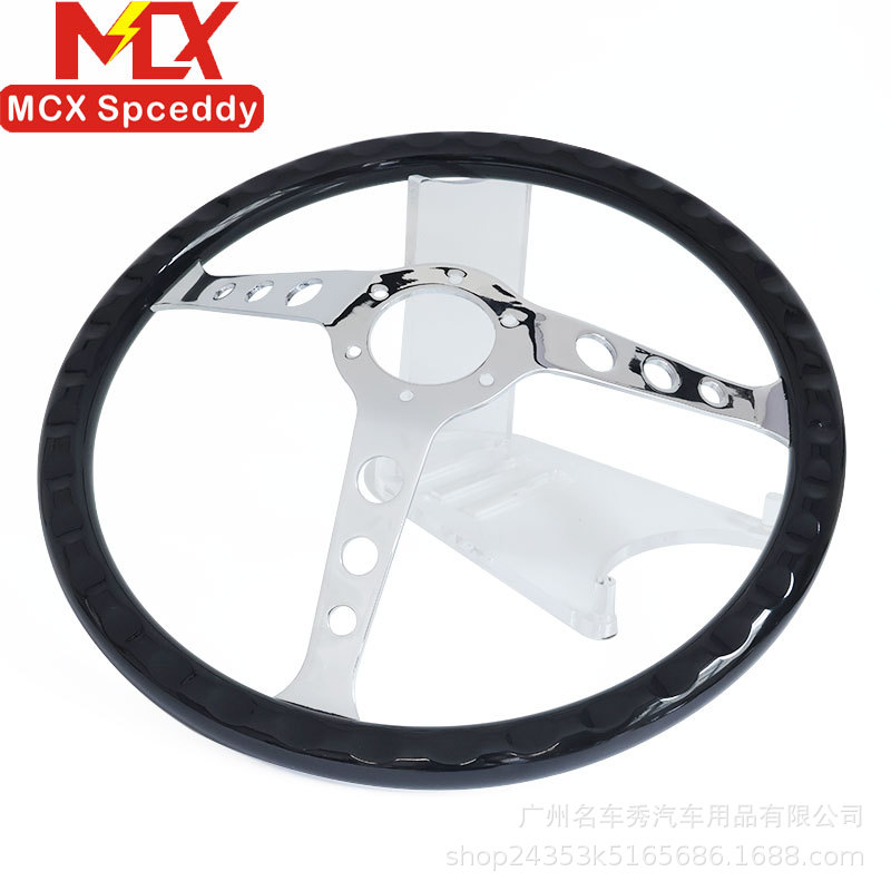 Cross-border bestseller car modification glossy black round-hole steering wheel SPCEDDY 15inch electroplated universal steering wheel