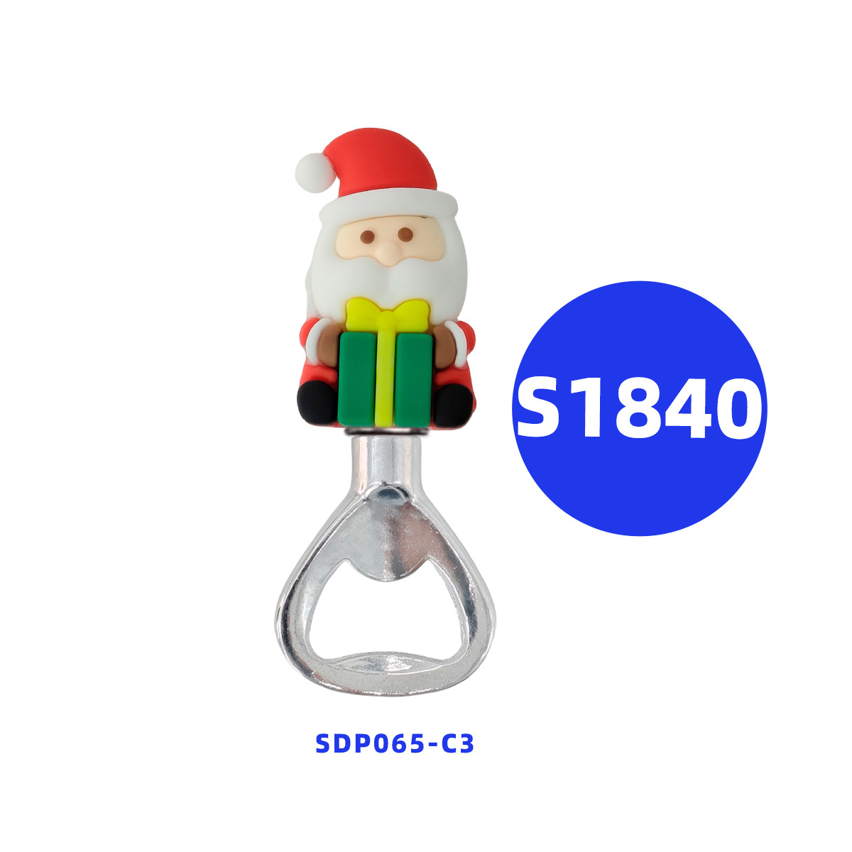 녹색 선물 병따개를 받은 산타클로스