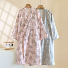 四季纱布女士家居睡袍系带和服浴袍春夏秋季全棉中长款家居裙
