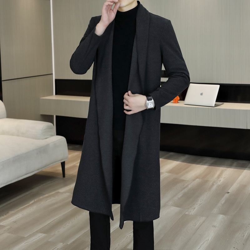 非主流のトレンチコートの男性の新型男性の長い版は膝のカーディガンのコートの中で青年のファッションの長い弾力のコートを過ぎます。
