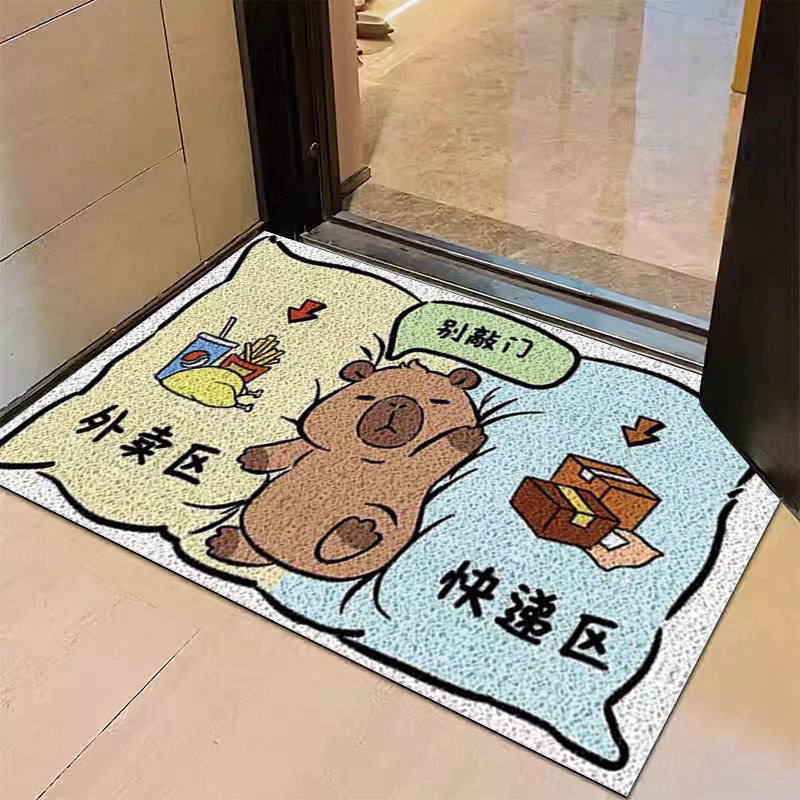 Cartoon Cute Capybara Entrance Door Mat, Dirt-Resistant Non-Slip Mat for Entryway, Mud-Scraping and Dust-Removing Pvc Wire Loop Mat