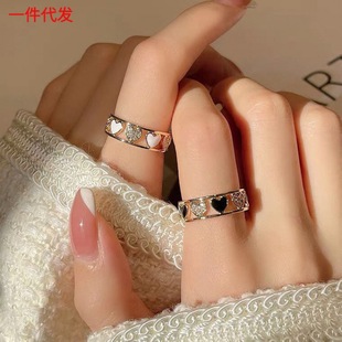 Autumn Tide Love Micro-inlaid Japanese Ring Female Niche Design Finger Ring Opening Adjustable Ring Female High-end Sense