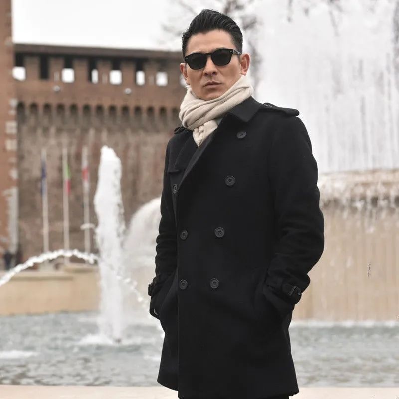 Men's woolen overcoat, Andy Lau style, double-breasted, casual autumn and winter youth woolen coat/trench coat.