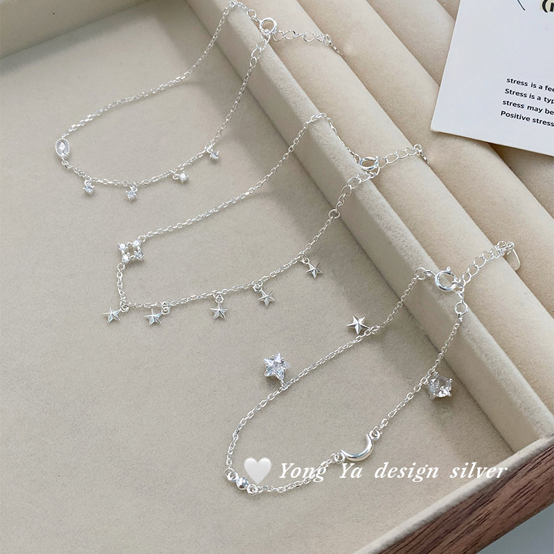 S925 Sterling Silver Summer New Simple ins Star Moon-Four Mans Star-Gypsophila Bracelet Collection Advanced Sense