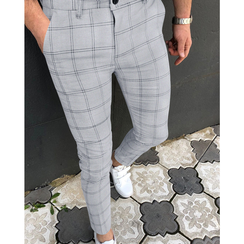 Herren Freizeithose Neue Sommerhose mit doppeltem Streifen- und Karomuster_voghion.com