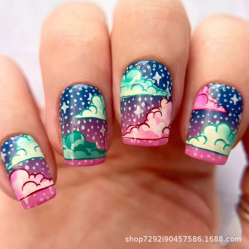 Internet Celebrous Sweet and Lovable Style Wear Armor Clouds Graffiti Pattern Painting Style Cross-border Manicure Removable Fake Nails Internet Celebrous Sweet and Lovable Style Wear Armor Clouds Graffiti Pattern Painting Style Cross-border Manicure Removable Fake Nails