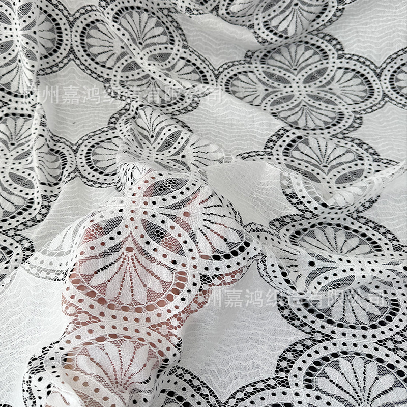Tejido de encaje de alta calidad brocado de algodón vestido vestido de boda negro blanco albaricoque tela spot