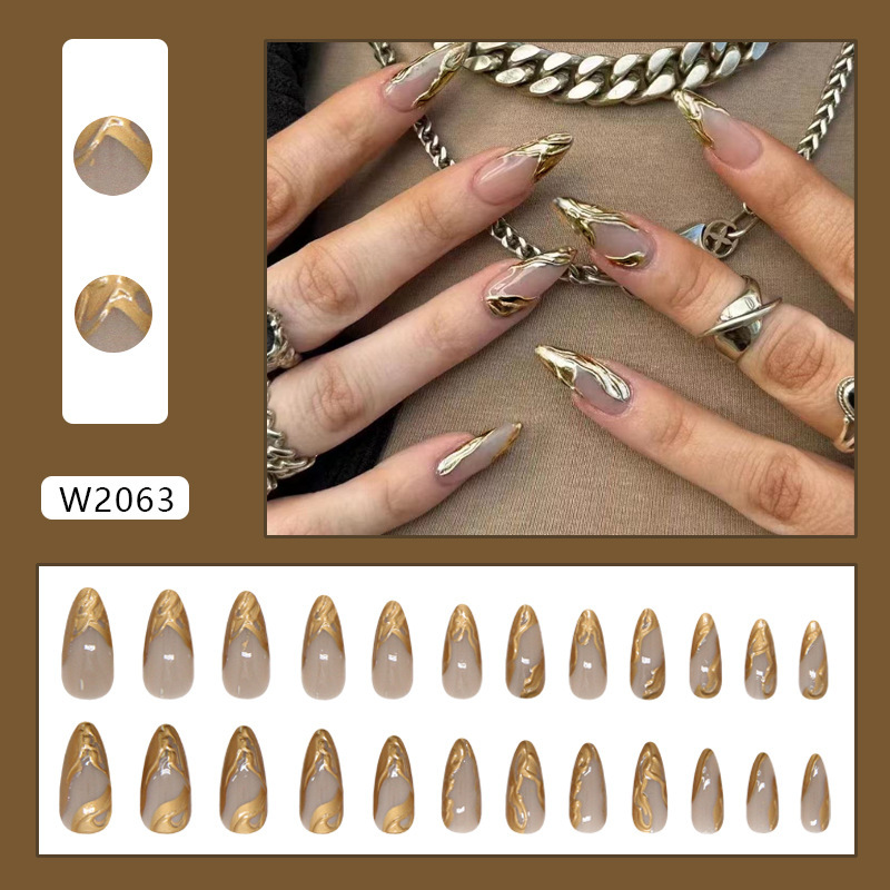 外贸立体日落鎏金复古甜酷ins风可拆卸美甲片24片press on nails|undefined