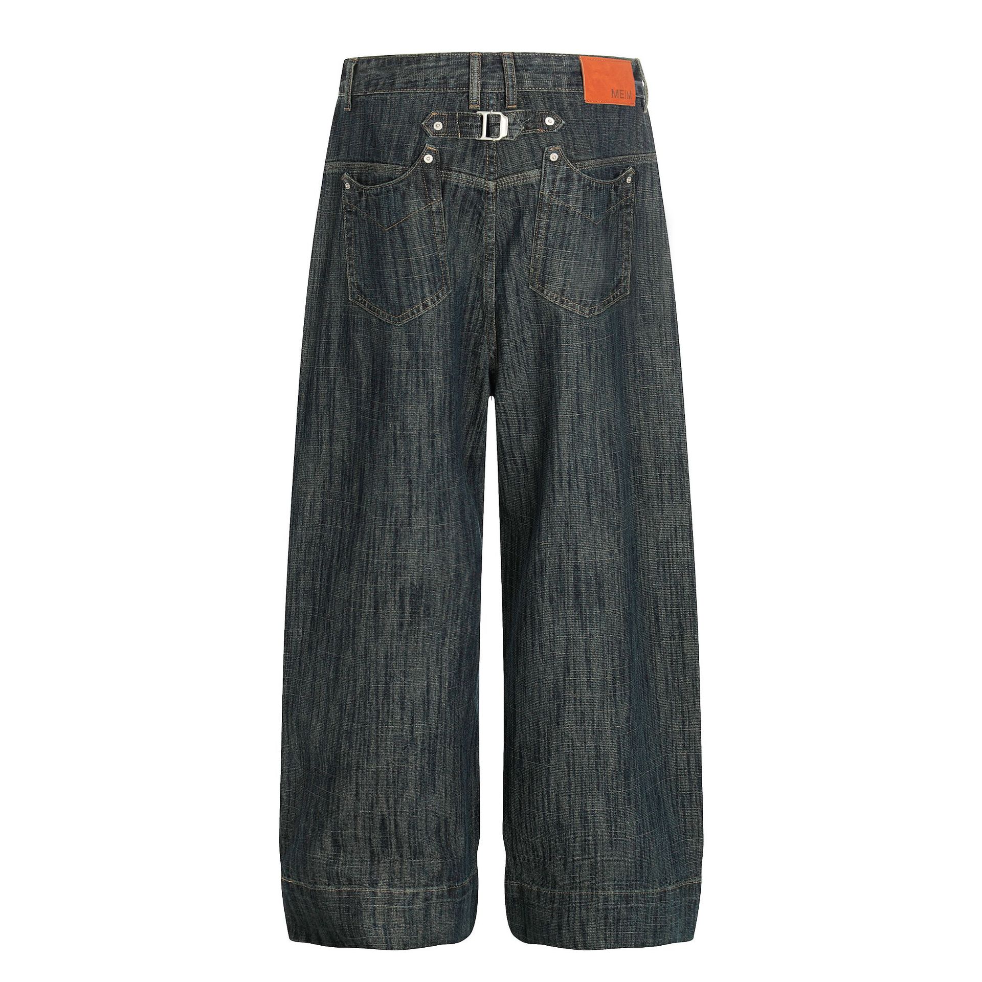 Men's Vintage High Street Distressed Striped Loose Fit Button Fly Jeans Washed Denim Casual Streetwear_voghion.com