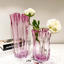 创意嫩粉色琉璃花瓶现代轻奢样板间客厅卧室插花水培粉色软装花器
