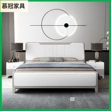 现代简约白色烤漆实木床橡木1.2米单人1.5双人床1.8米2米2.2大床