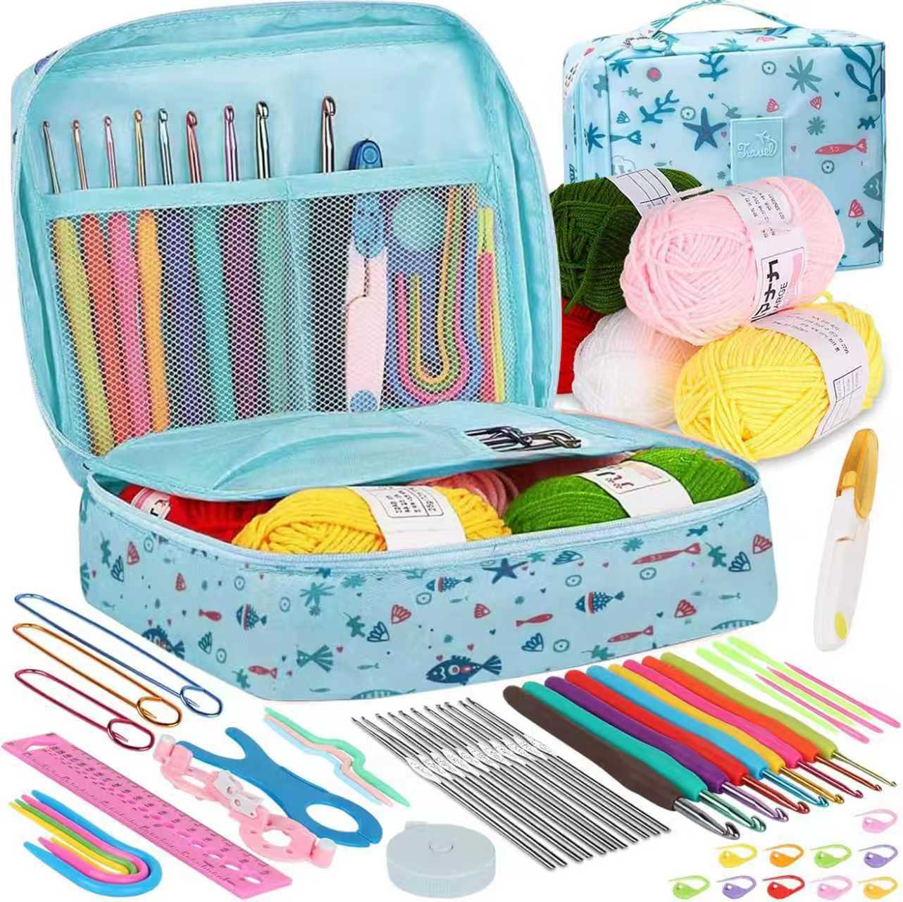 Selección estricta de lana herramientas de crochet paquete de almacenamiento para principiantes paquete de material DIY trenzado 59 piezas