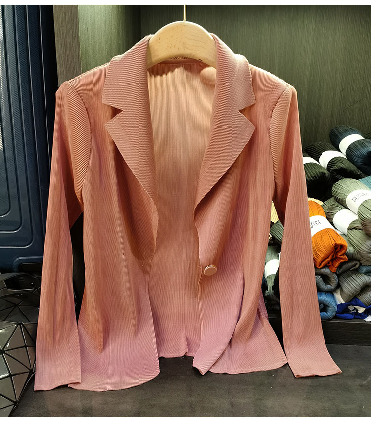 Áo blazer nữ một nút xếp ly tay dài cao cấp mùa xuân hè — Màu tím, Màu đỏ hoa hồng, Màu hồng, Màu xanh lá chi tiết 13