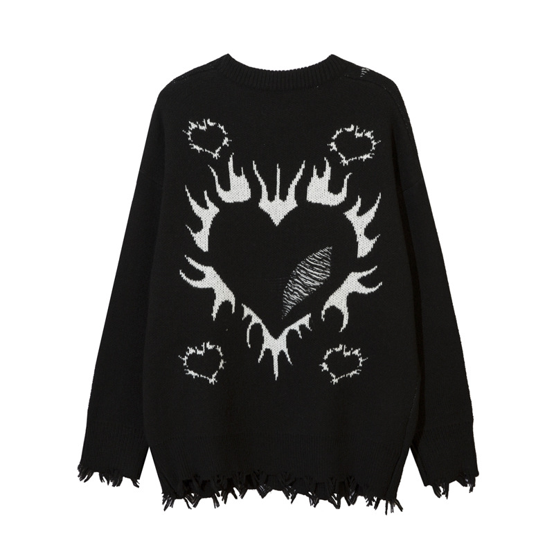 AK Vêtements pour hommes | Pull à manches longues d'automne, nouveau design de rue chic chinois, franges usées, tricot jacquard Love_voghion.com