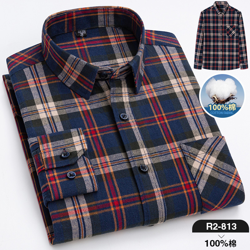 2024 nuevo Algodón puro cepillado camisa de manga larga a cuadros de los hombres de estilo coreano transpirable camisa de moda casual en stock ropa de hombre
