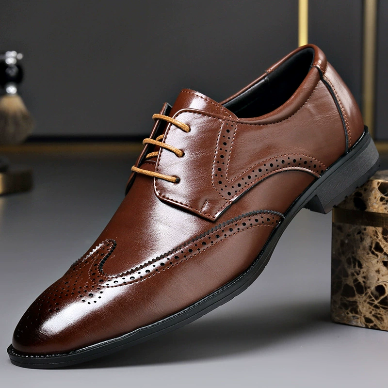 2025 новый стиль ретро британский стиль большой размер кожаные туфли Bullock мужские остроконечные шнурки бизнес свадебные туфли