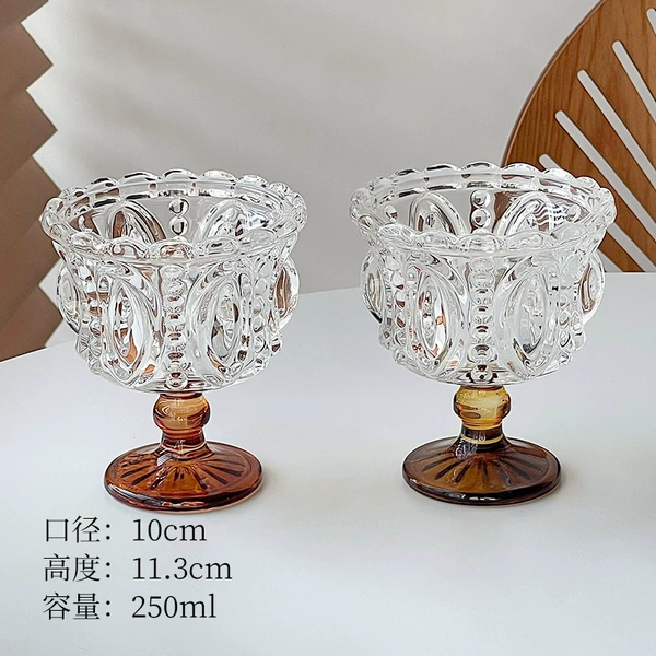 Crystal Embossed Goblet-Amber [Pack of 2]₲