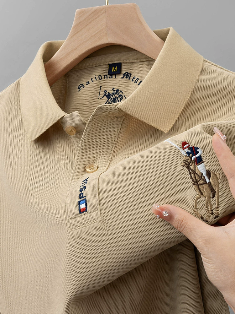 Счетчик-физический тот же 2025 новый мужской с длинными рукавами поло с короткими рукавами рубашка поло с отворот вышивкой футболка