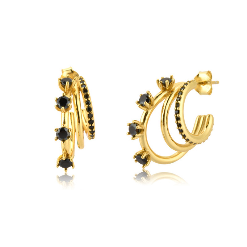 1 Paire Mode Forme C Couches Placage Incruster Le Cuivre Strass Boucles D'oreilles display picture 3