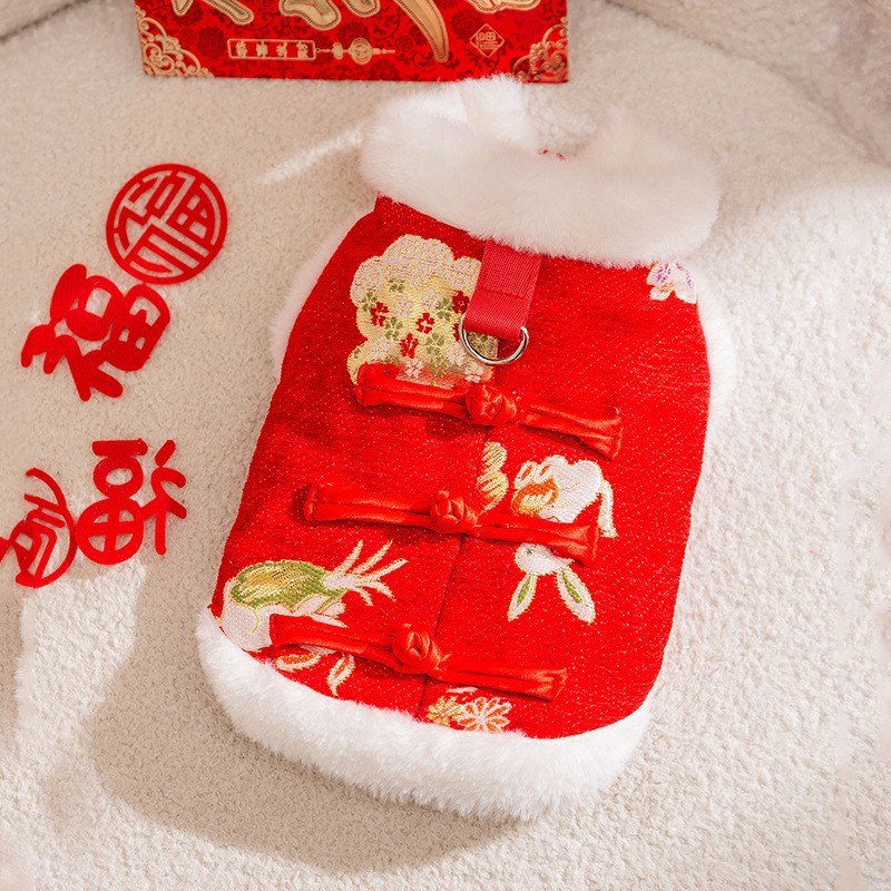 Año nuevo mascota Tang traje León danza pareja ropa de algodón acolchado ropa de Año Nuevo ropa de perro festivo gato dos pies ropa de perro caliente