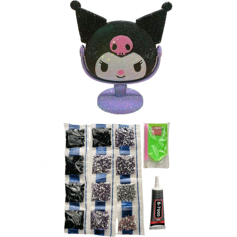 Espejo de maquillaje de escritorio Kulomi, espejo de tocador de diamante de pegatina de bricolaje hecho a mano, diseño de rotación de escritorio creativo, espejo de diamante pegajoso