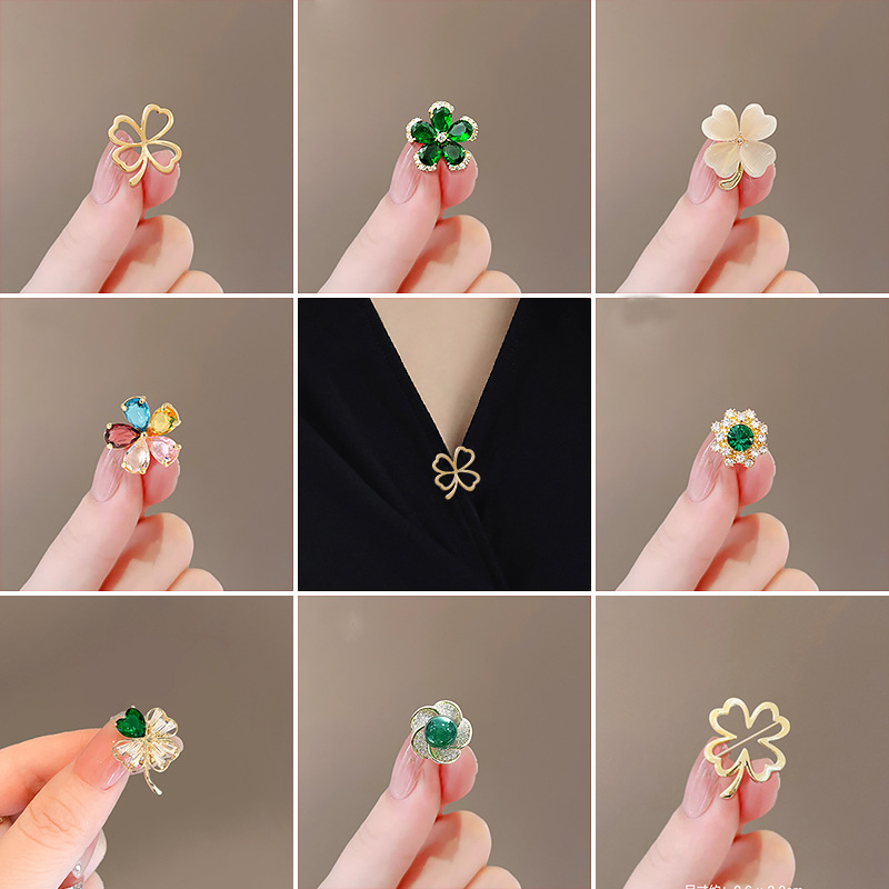 emerald anti-exposure brooch women‘s high-end anti-unwanted-exposure buckle high-end pin entry lux elegant all-match corsage