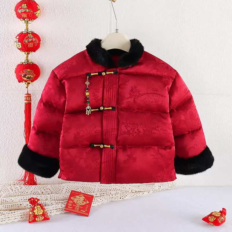 国风新款冬季儿童时尚汉服新中式设计国风加厚保暖梅兰竹菊拜年服