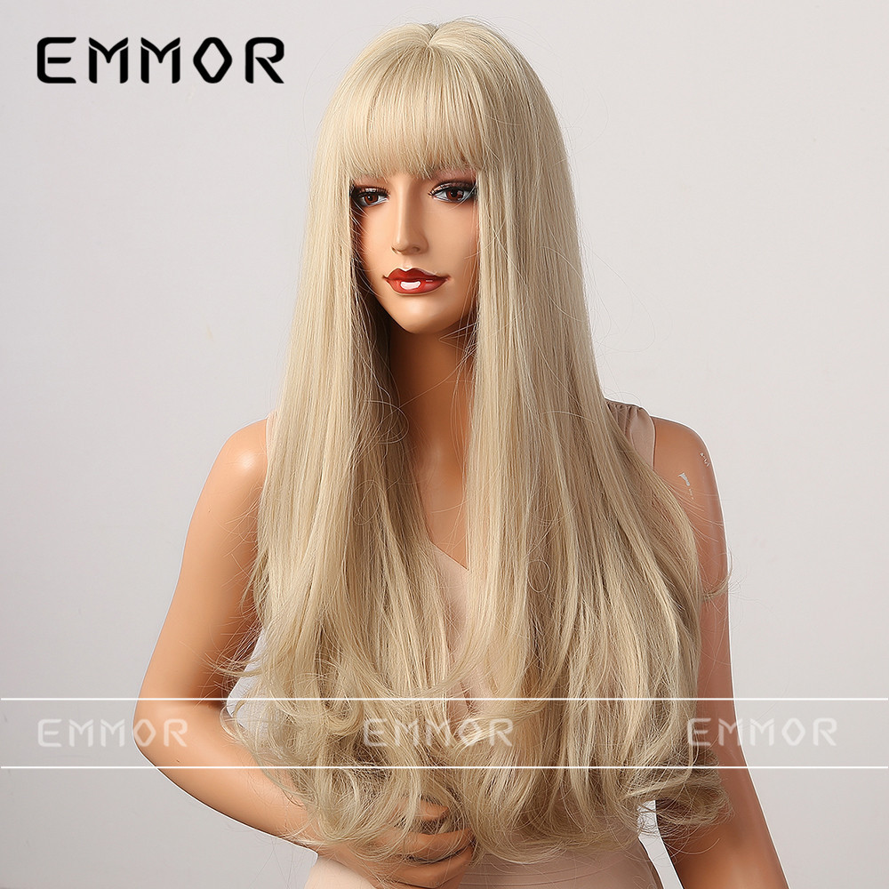 Nuevo estilo rojo en línea cola de pelo rizado Pelo Largo aire Bangs cremoso-blanco mullido natural cos europeo y americano estilo peluca conjunto para mujeres