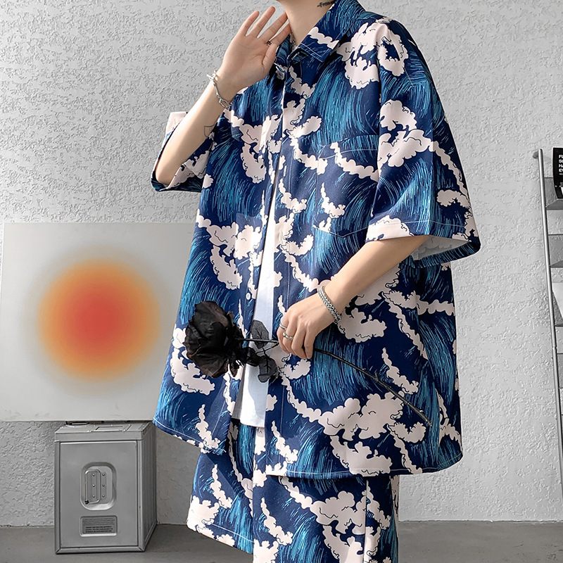 花柄シャツ、カジュアル、男女同型、高級トップス、香港風、ハンサム、若々しい、人気デザイン、半袖|undefined