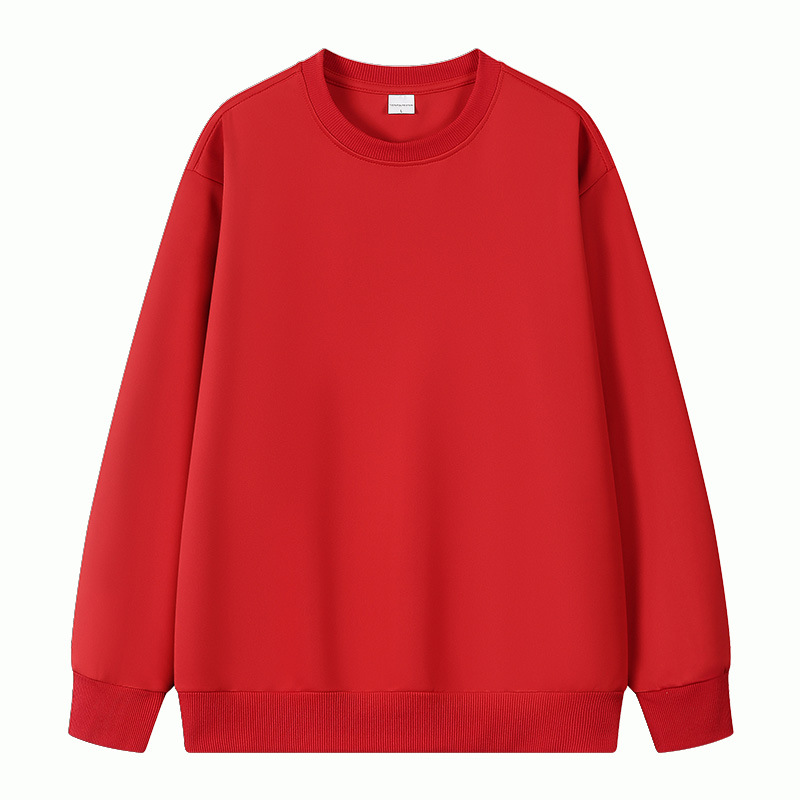 Hua algodón tejido liso de doble cara, hombros cómodos, cuello redondo, suéter de manga larga, camisa publicitaria, ropa de trabajo grupal, logotipo personalizado