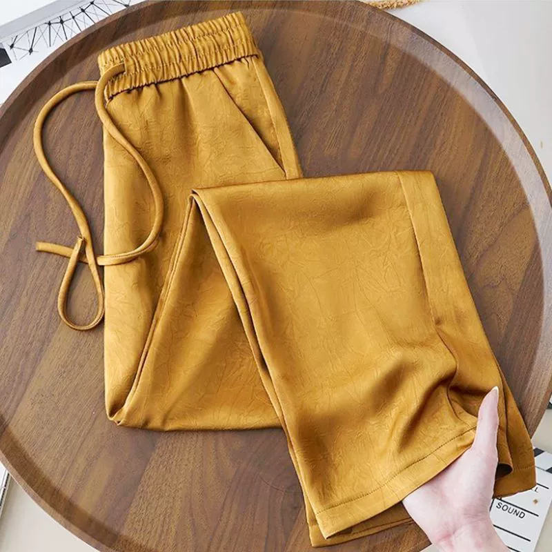 Широкие брюки из китайского атласа «ледяной шелк», жаккардовые, женские, в китайском стиле, лето 2025, свободные, новые, высокого качества.