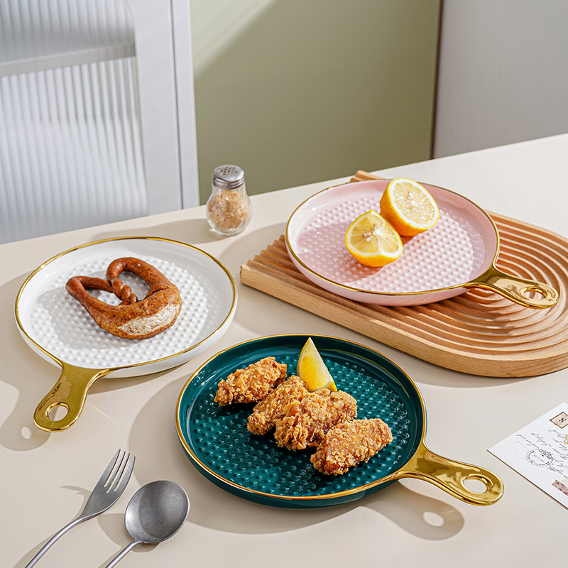 Luz de lujo nórdico Placa de pizza hogar placa de cocción de cerámica placa occidental bandeja con mango placa ins estilo Placa de carne