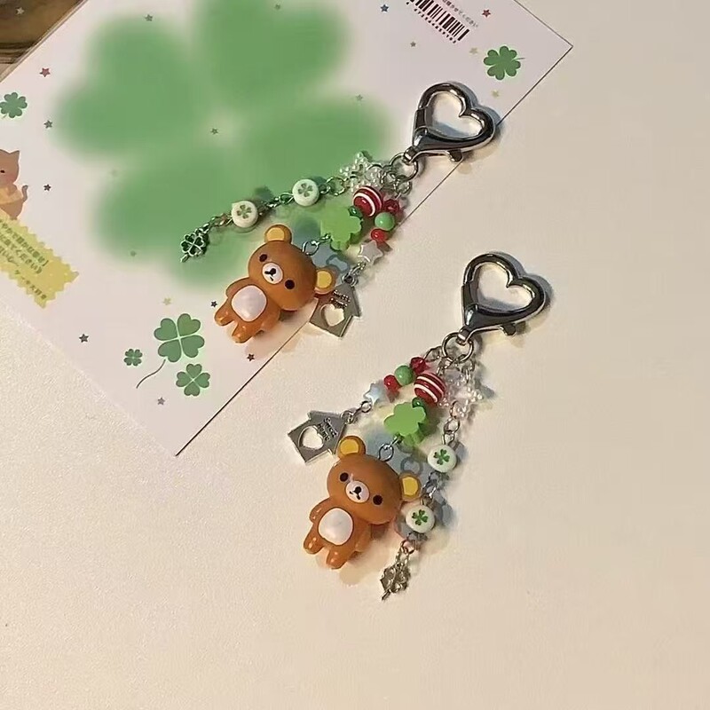 Rilakkuma Four-Leaf Clover Pendant Cute Cartoon Keychain Bag Phone Chain Adorable Japanese-Style Girly Charm Accessory