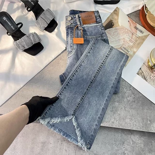 微喇牛仔裤女2023年春秋新款高腰显瘦毛边拖地喇叭裤马蹄裤小个子