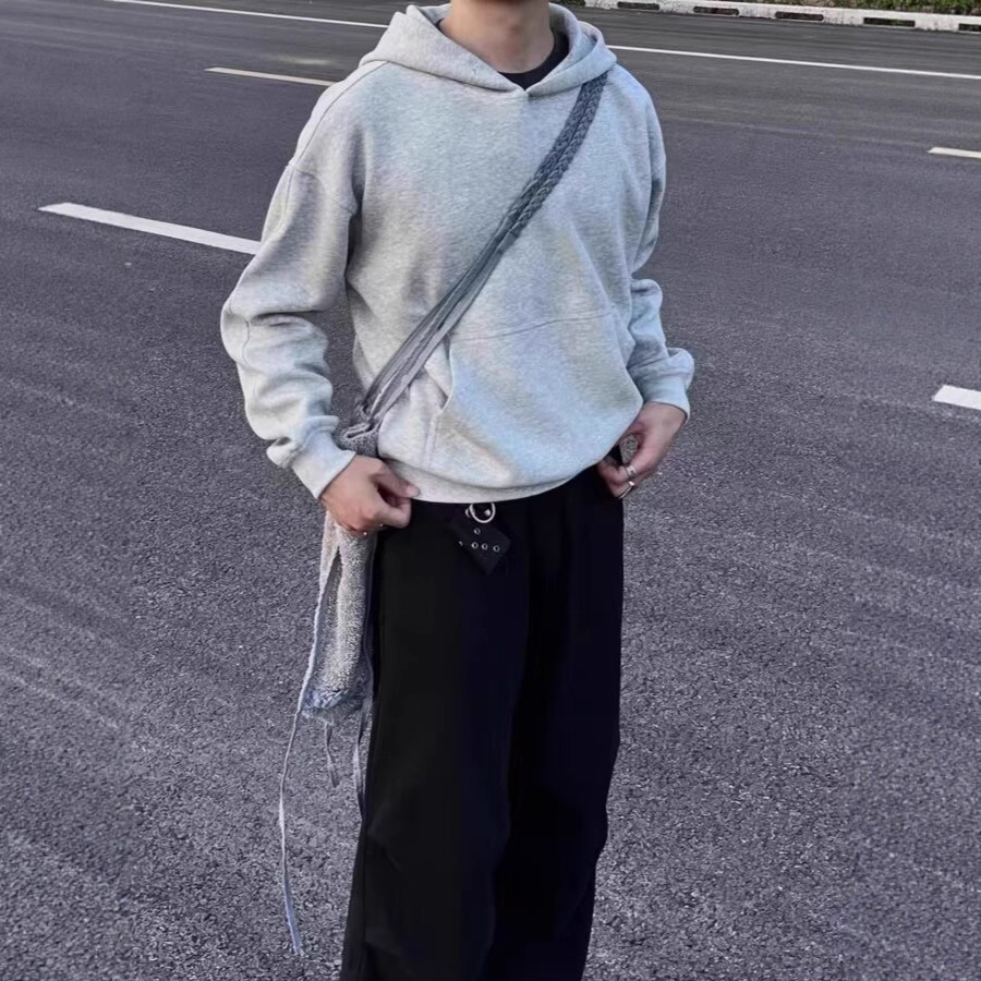 아메리칸 헤비웨이트 벨벳 두꺼운 후드 티셔츠 남성용 루즈 실루엣 오른쪽 어깨 재킷 클린핏 커플 탑