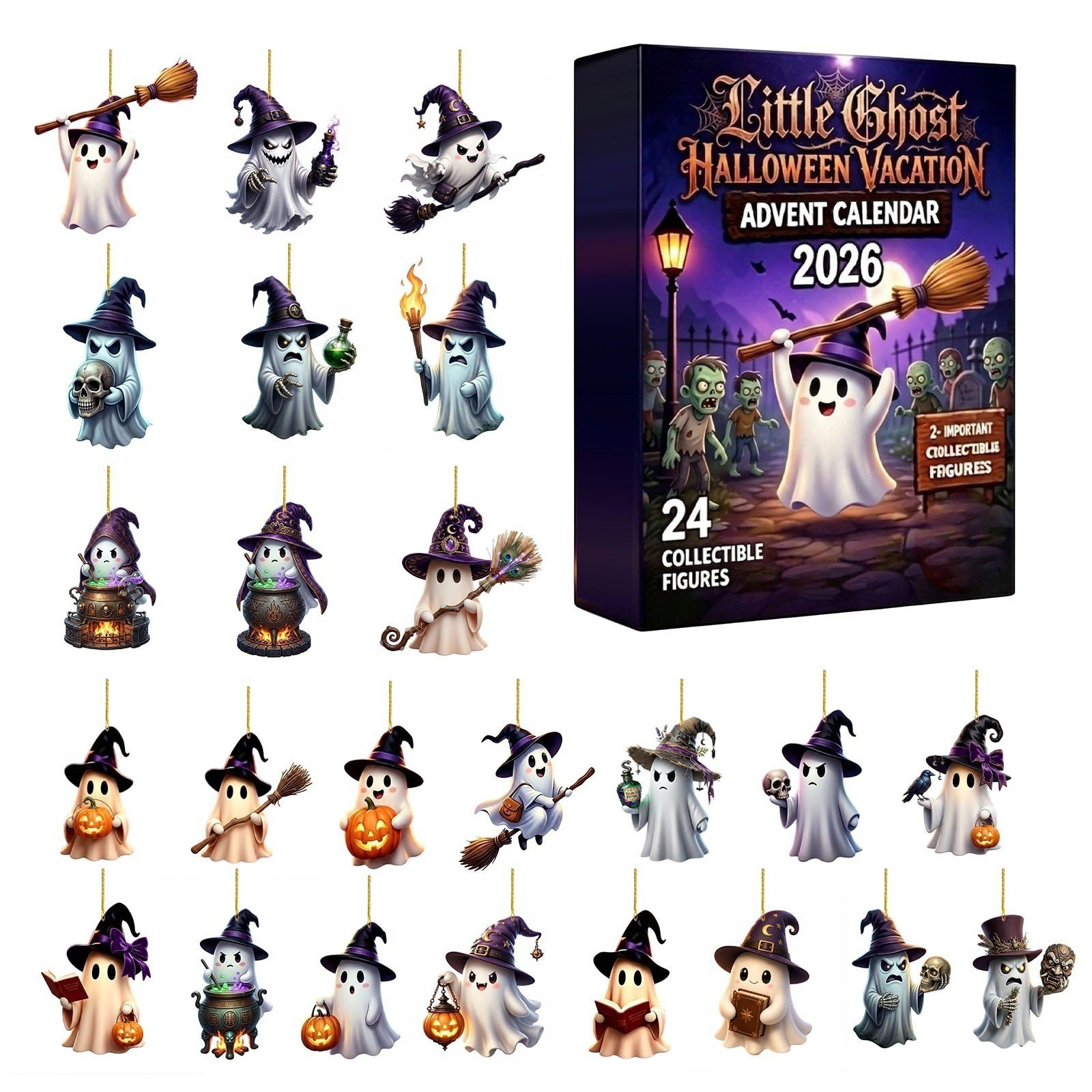 Caja Ciega de Calendario de Adviento de 24 Casillas de Acrílico Colgante para Halloween