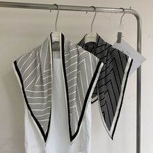篙级黑白格！通勤风真丝斜纹绸不规则菱形巾 提衣品的领巾小丝巾