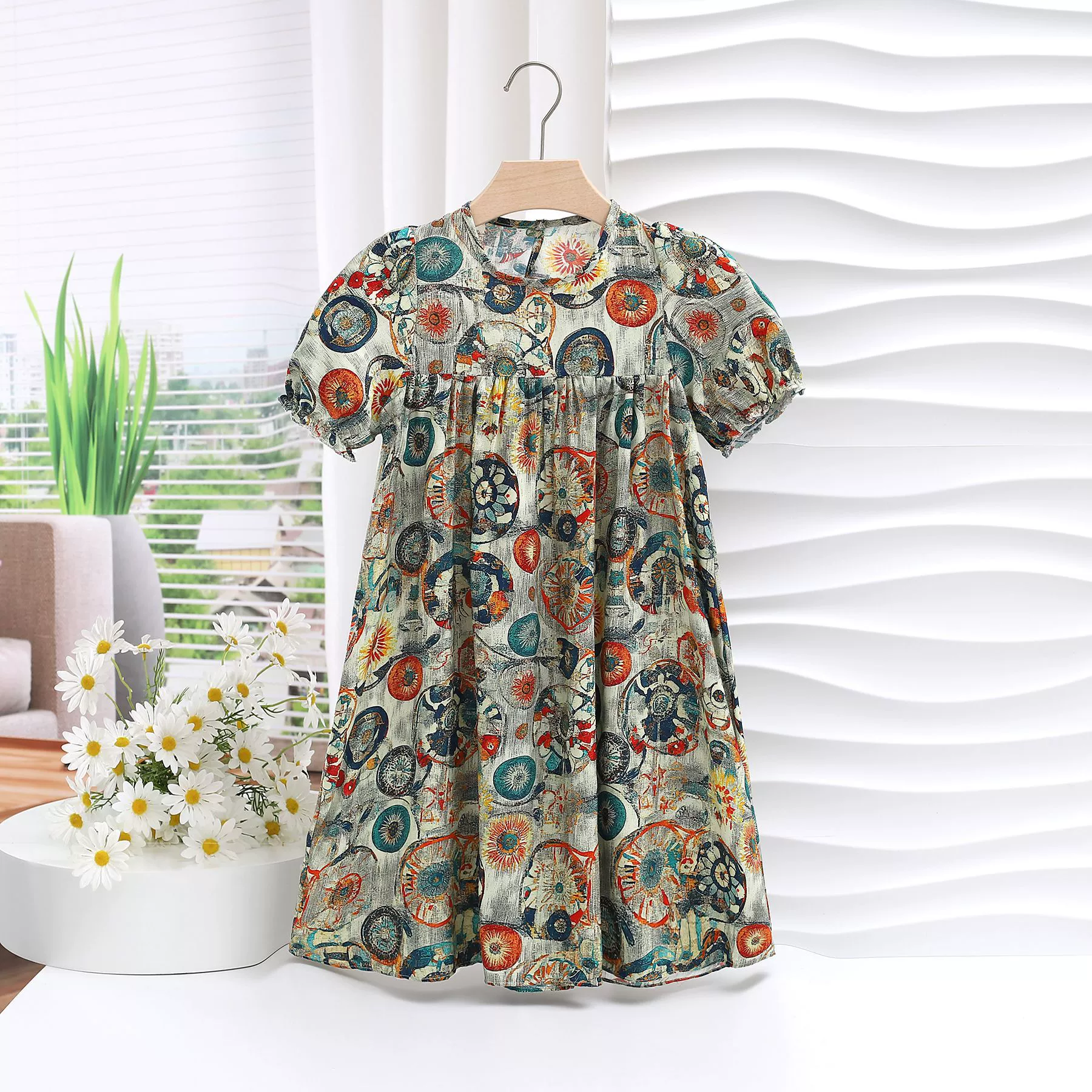 Новое летнее стильное супер красивое платье принцессы с пышными рукавами для девочек, длинная юбка среднего и большого размера, хлопково-шелковая ночная рубашка