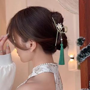 Chinese hanfu fairy dresses qipao alloy hairpin for women girls rose flower fringed edge large sharks clip to the new hanfu head ornaments