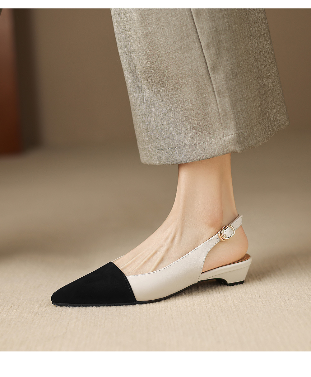 Sandal nữ gót thấp 2,5 cm mũi kín quai hậu phong cách tiểu hương — đen chi tiết 11