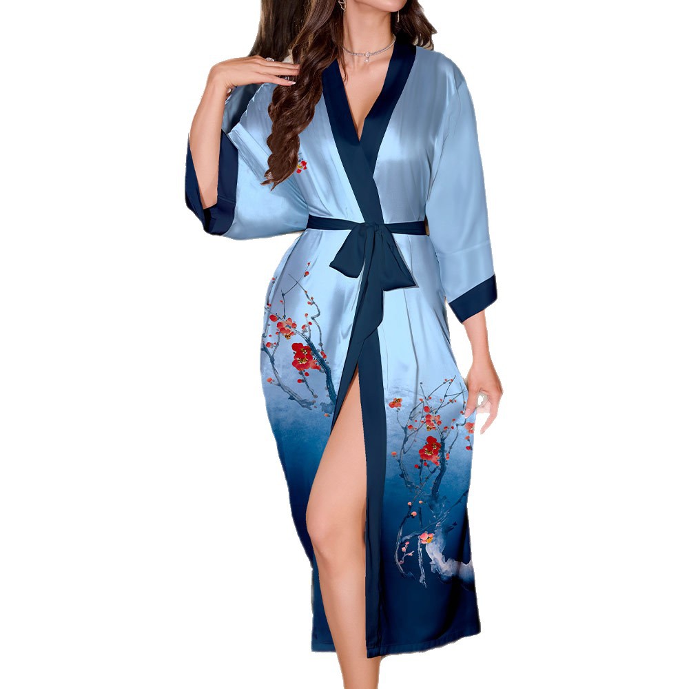 Pijamas transfronterizos de talla grande para mujer, verano, hielo, seda, estilo de lujo ligero, camisón suelto, albornoz, servicio a domicilio WP22317