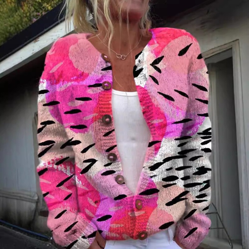 Round Neck New Style Cardigan Long Sleeve Thickened Christmas Autumn and Winter Sweater Buttoned Sweater Hoodie Imitation Hoodie