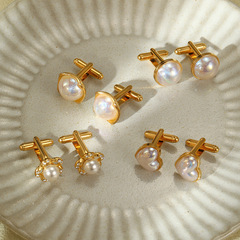 Cross-border new pearl heart stainless steel cufflinks European and American fashionable versatile high-end French-style shirt titanium steel cufflinks